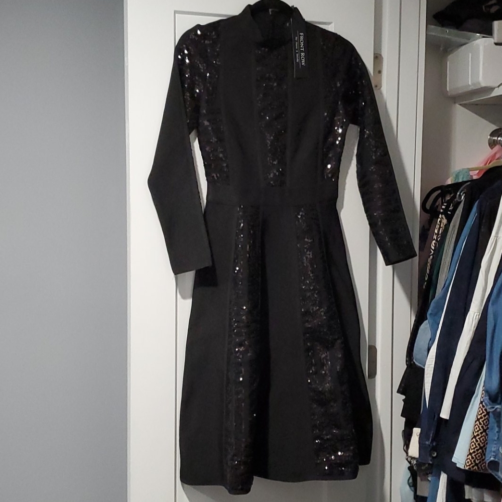 Womens Black Formal Long Sleeve Dress